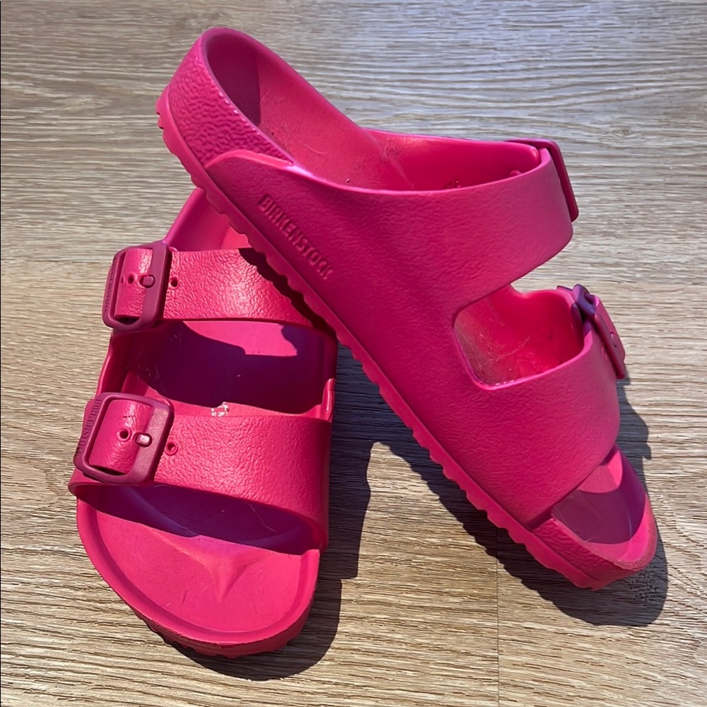 Birkenstock Pink Sandals with Ankle Strap and Flat Sole